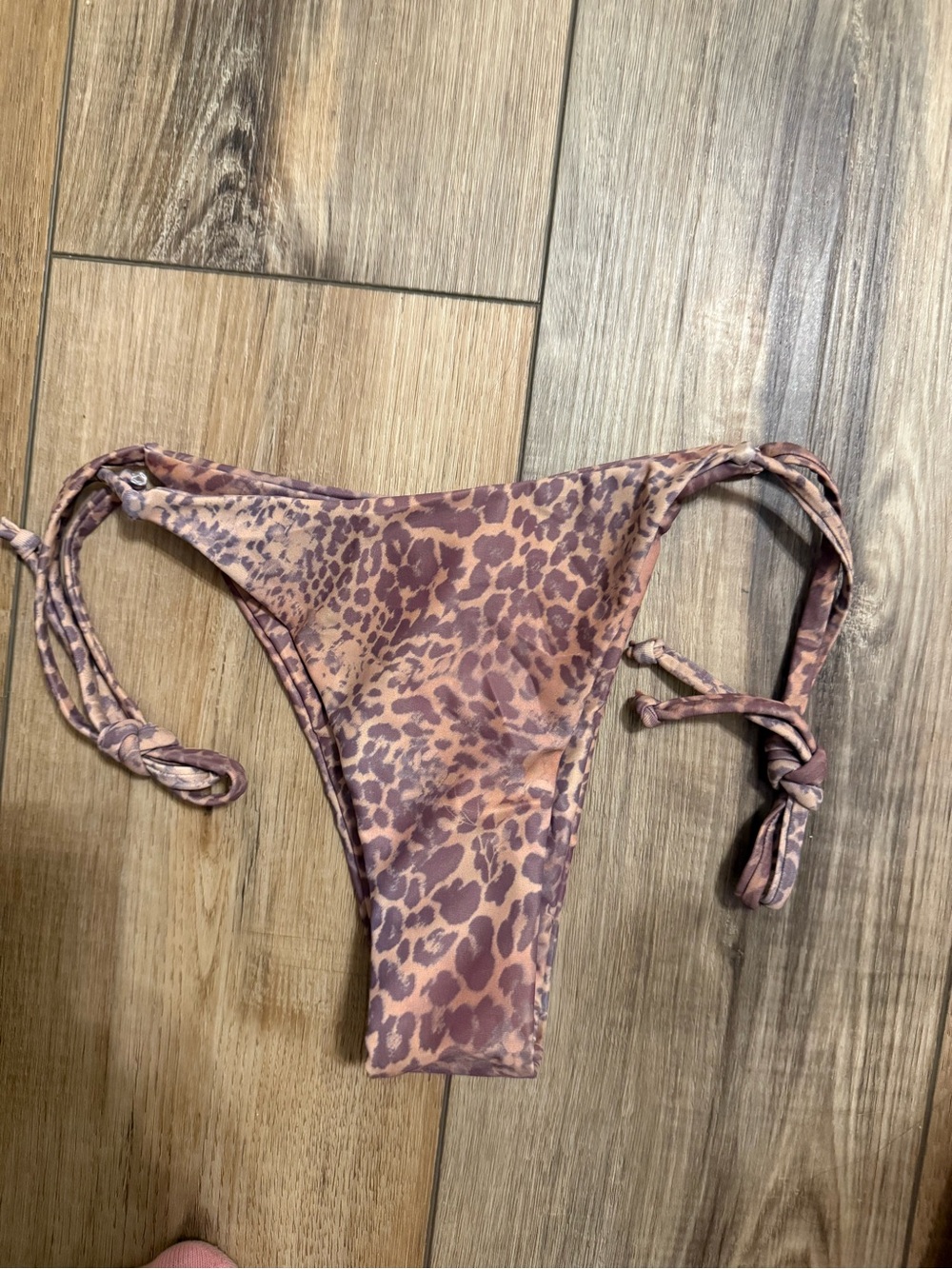 SHEIN Pink and Brown Leopard Tie-Side Bikini Bottom